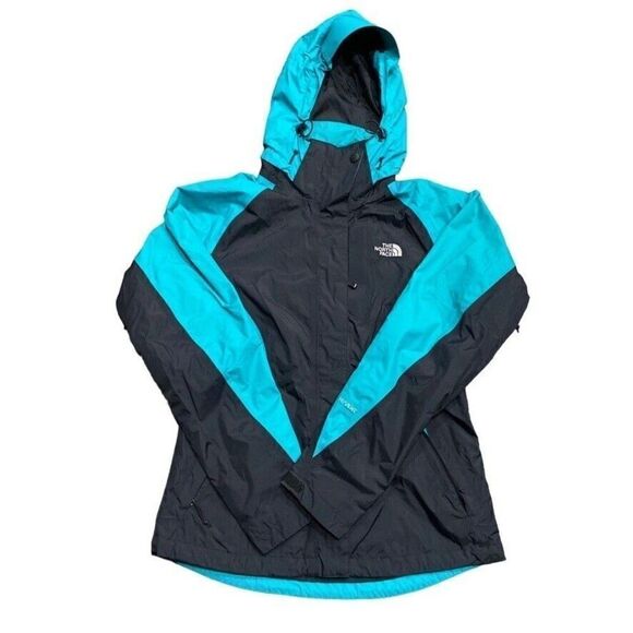 North Face Hyvent Jacket Womens Small Black Teal Pockets - Picture 1 of 9